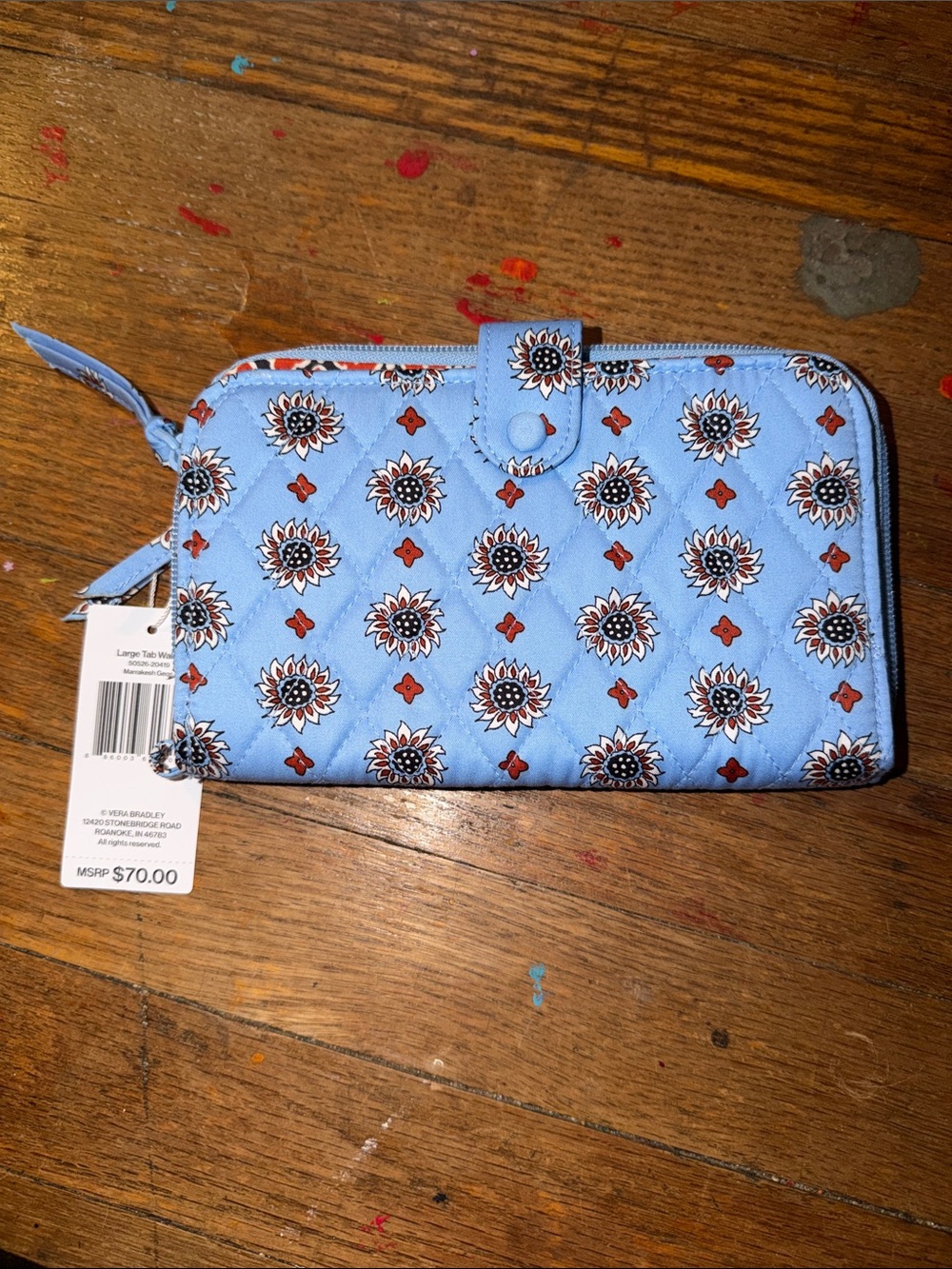 Vera Bradley Sky Blue Quilted Floral Zip Wallet with Wristlet